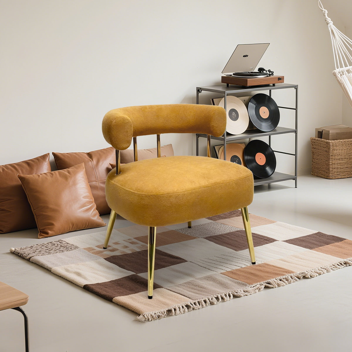Golden Ben Velvet Barrel Accent Chair-Moderne spisestue og lounge stol i midten af århundrede